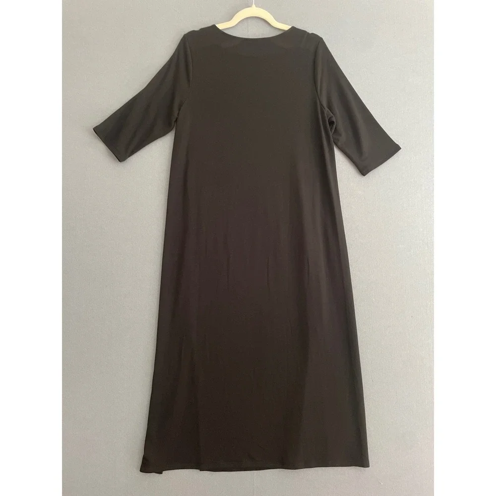 Pure Jill Luxe Tencel M Petite Dress Black VNeck Midi Minimalist 1/2 Sleeve Soft